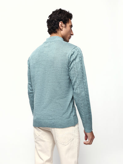 Men's Cable Knit Solid Mock Collar Pullover Sweater