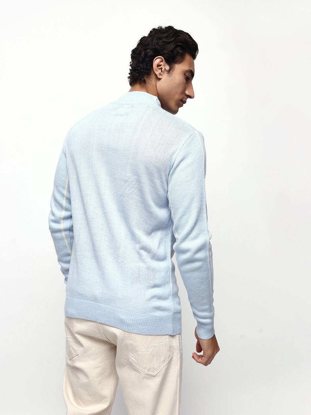 Men's Striped Mock Collar Pullover Sweater