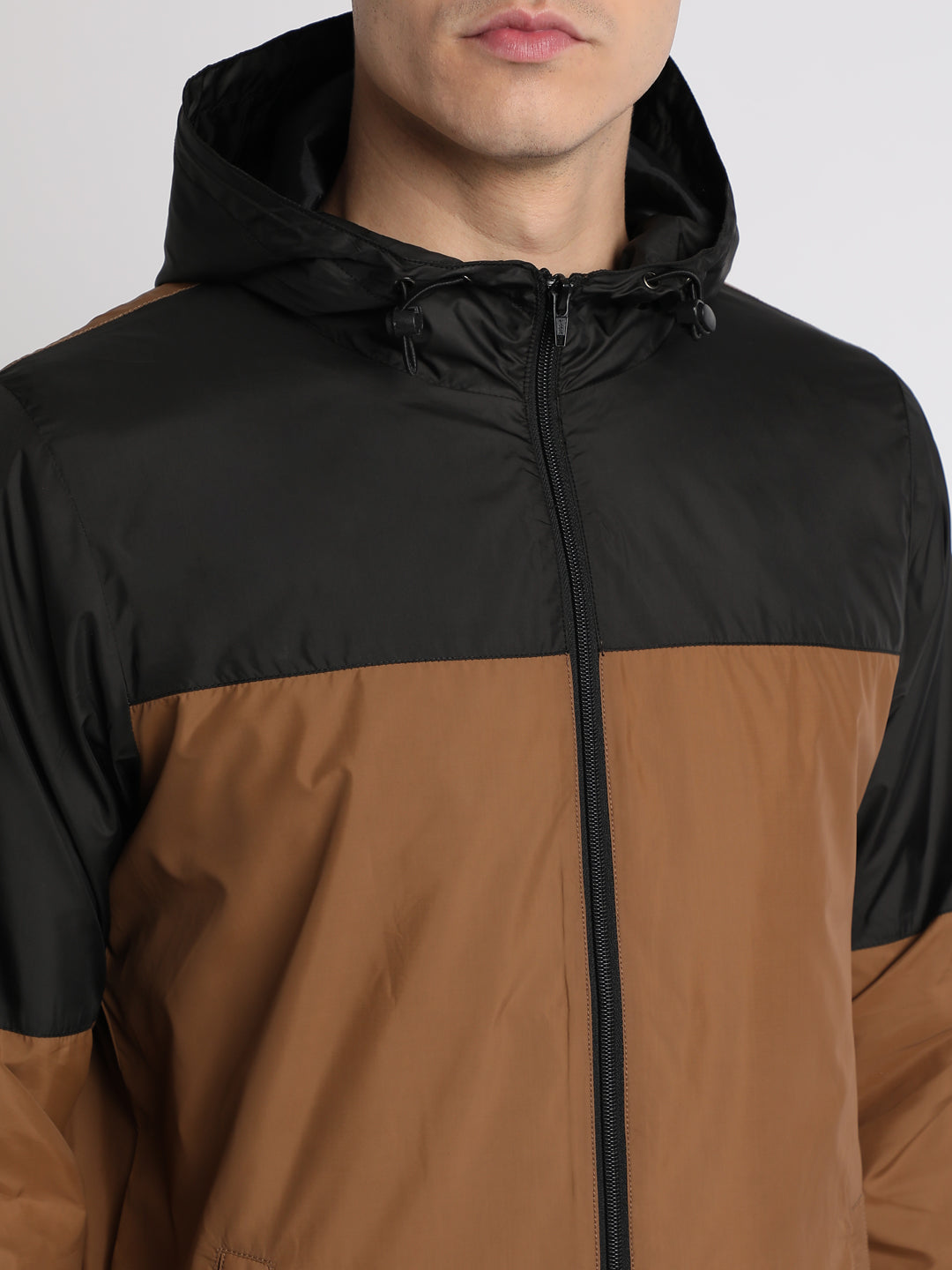 Men's Hooded Regular Fit Colourblock Copper Jackets