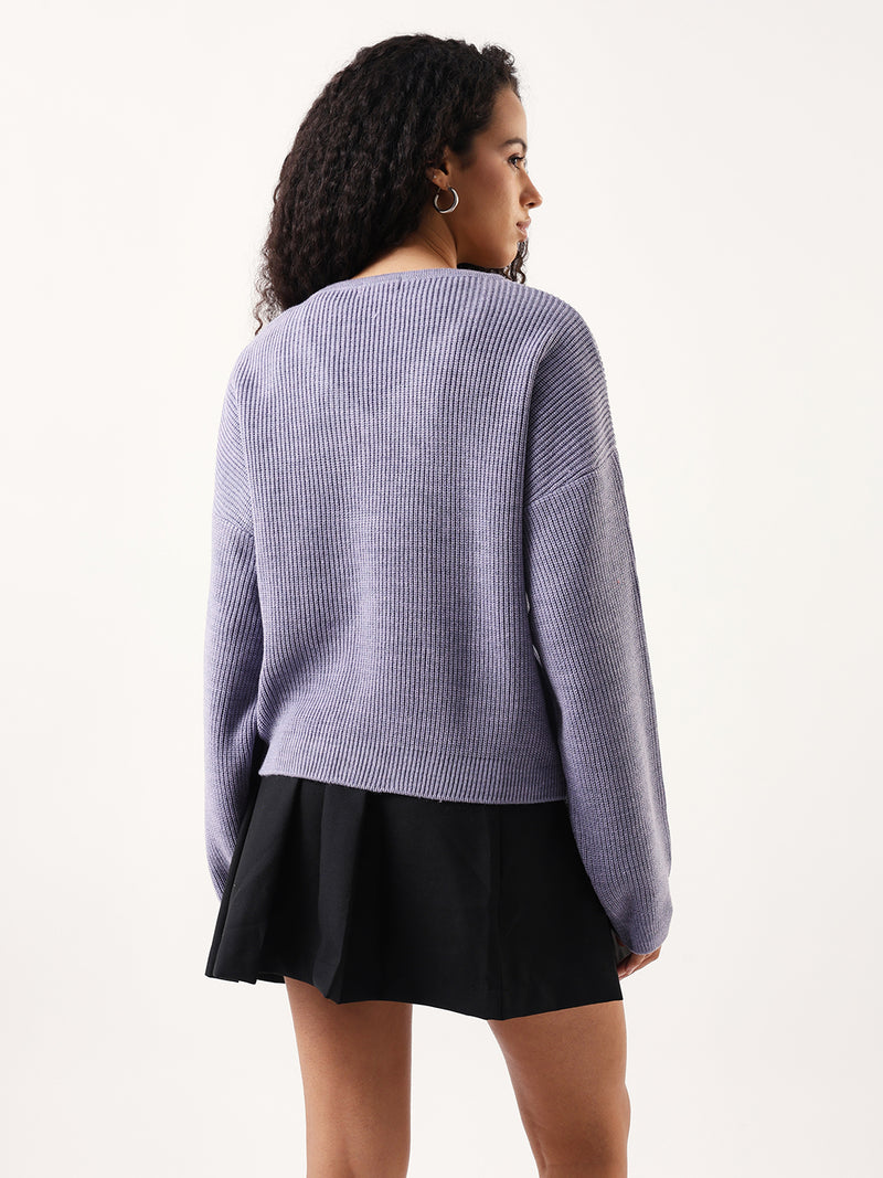 DL Woman Lilac Solid V- Neck Sweater