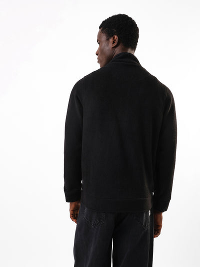 Men's Black Solid Mock Collar Full Sleeves Open Front Jacket