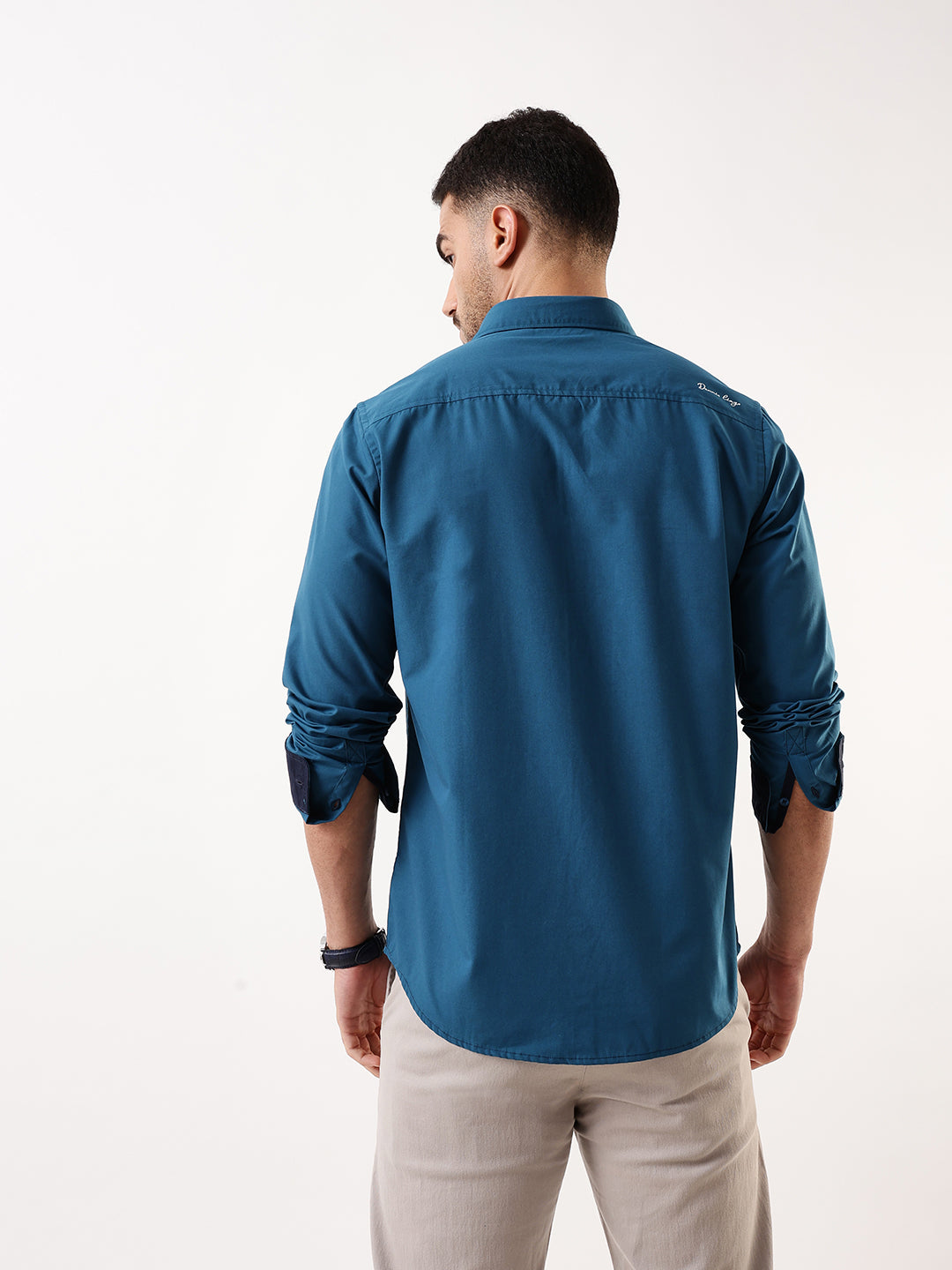 Men's Teal Solid Spread Collar Full Sleeves Regular Fit Casual Shirt