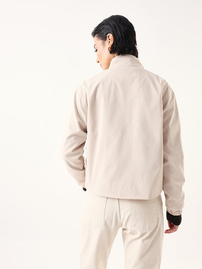 DL Woman Wine Solid Mock Collar Full Sleeves Jacket