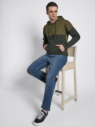 Dennis Lingo Men's Olive  Full Sleeves zipper hoodie Sweatshirt
