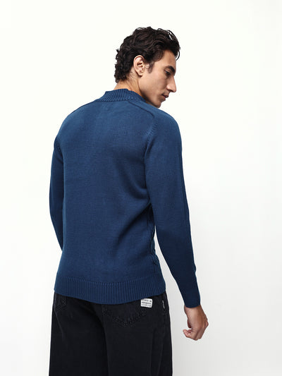 Men's Cable Knit Solid Mock Collar Pullover Sweater
