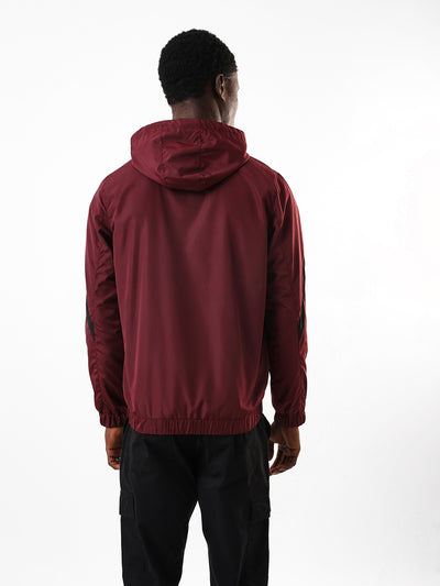 Men's Maroon Solid Hooded Full Sleeves Lightweight Open-Front Jacket