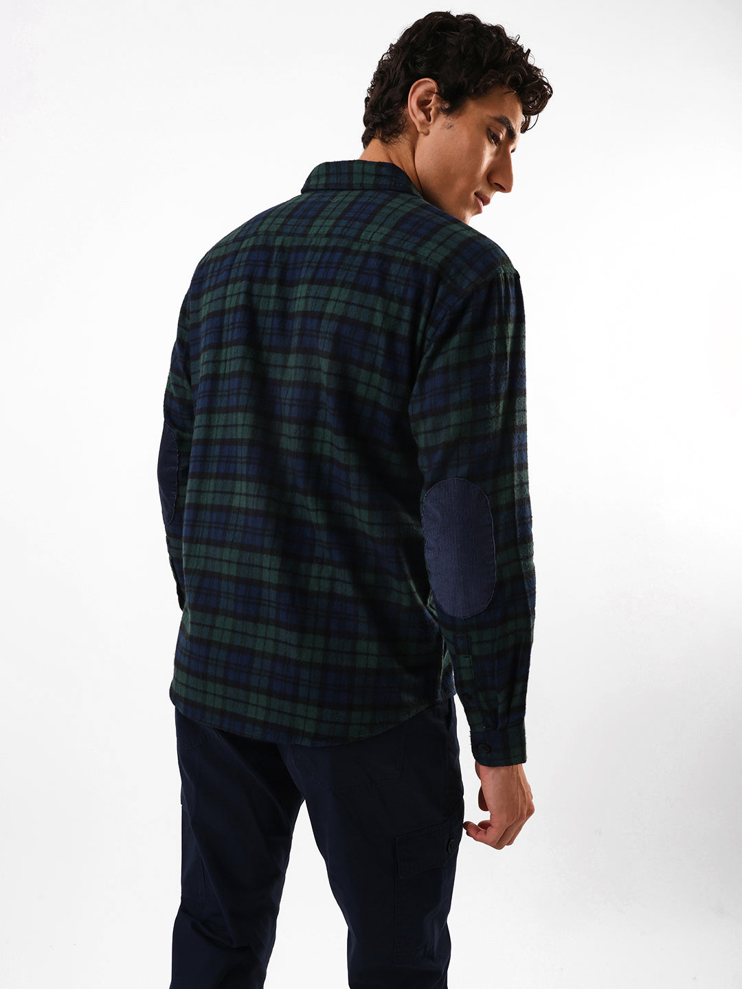 Men's Green Flannel Checks Spread Collar Relaxed Fit Casual Shirt