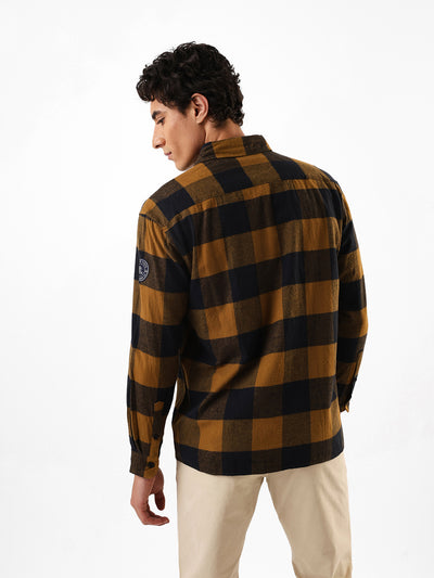 Men's Flannel Checks Spread Collar Relaxed Fit Casual Shirt