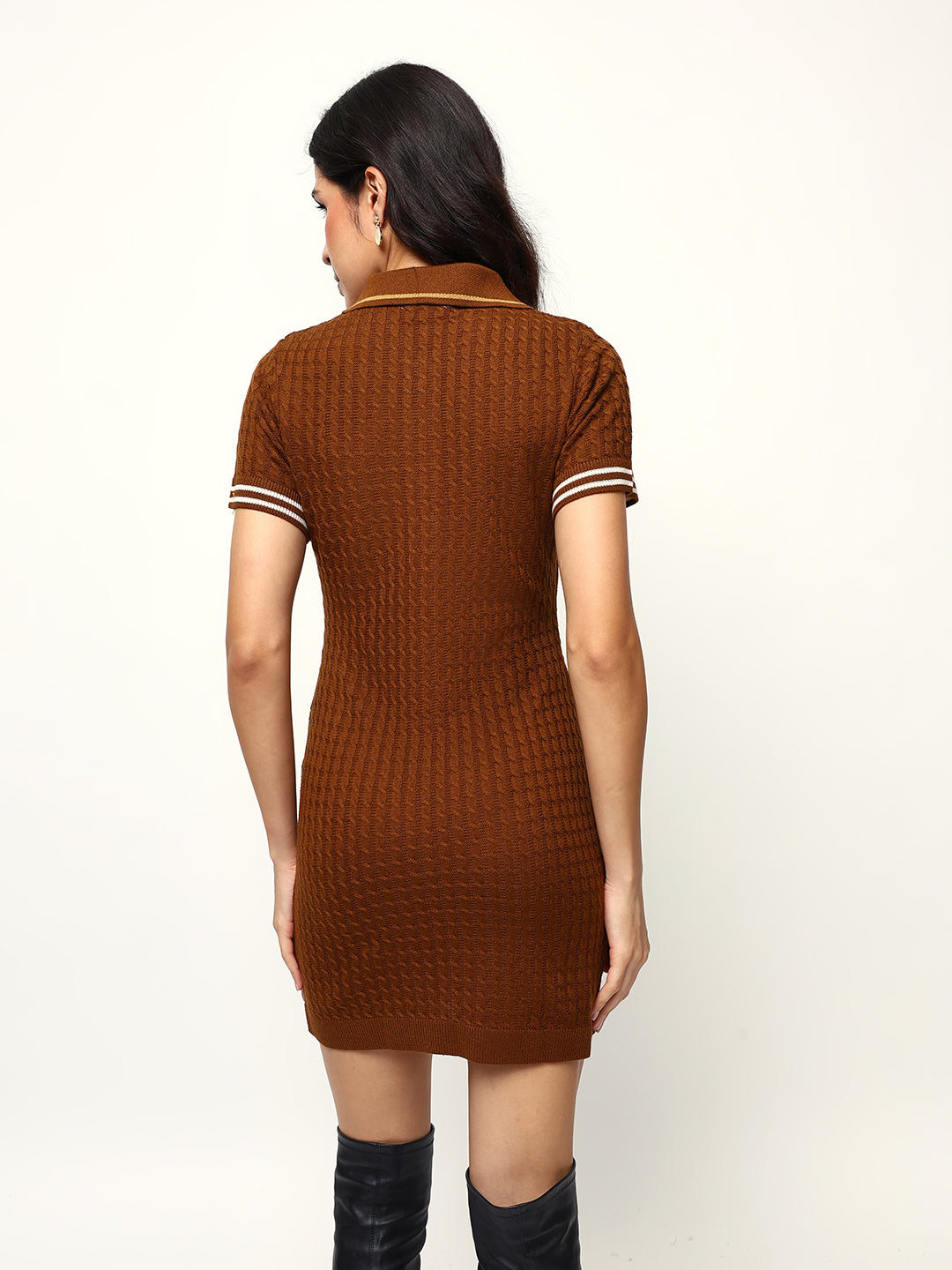 Solid Half Sleeves Spread Collar Shirt Dress
