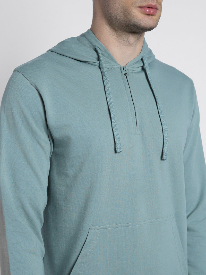 Men's Sea Green Solid Hooded Sweatshirt