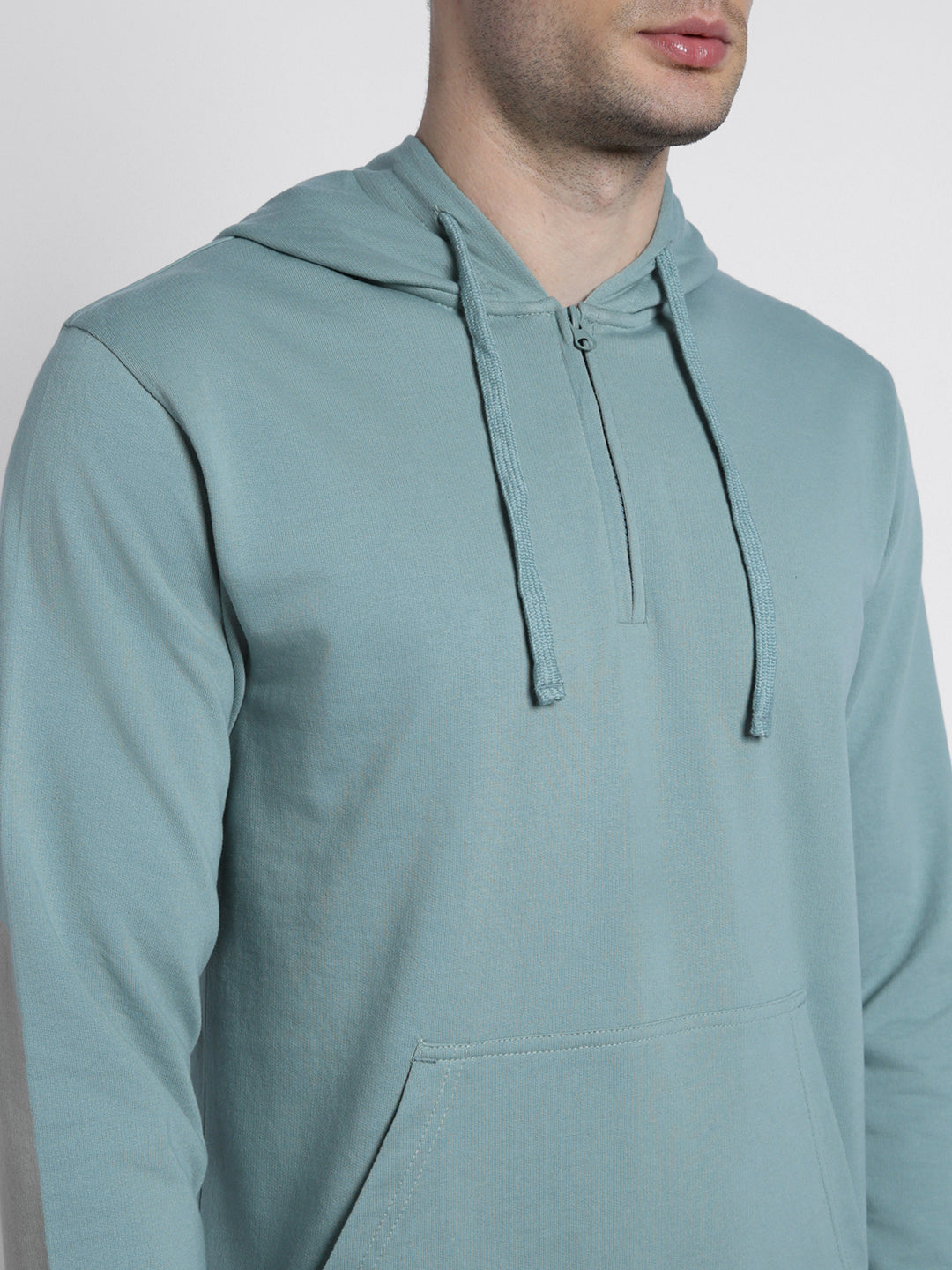 Men's Sea Green Solid Hooded Sweatshirt