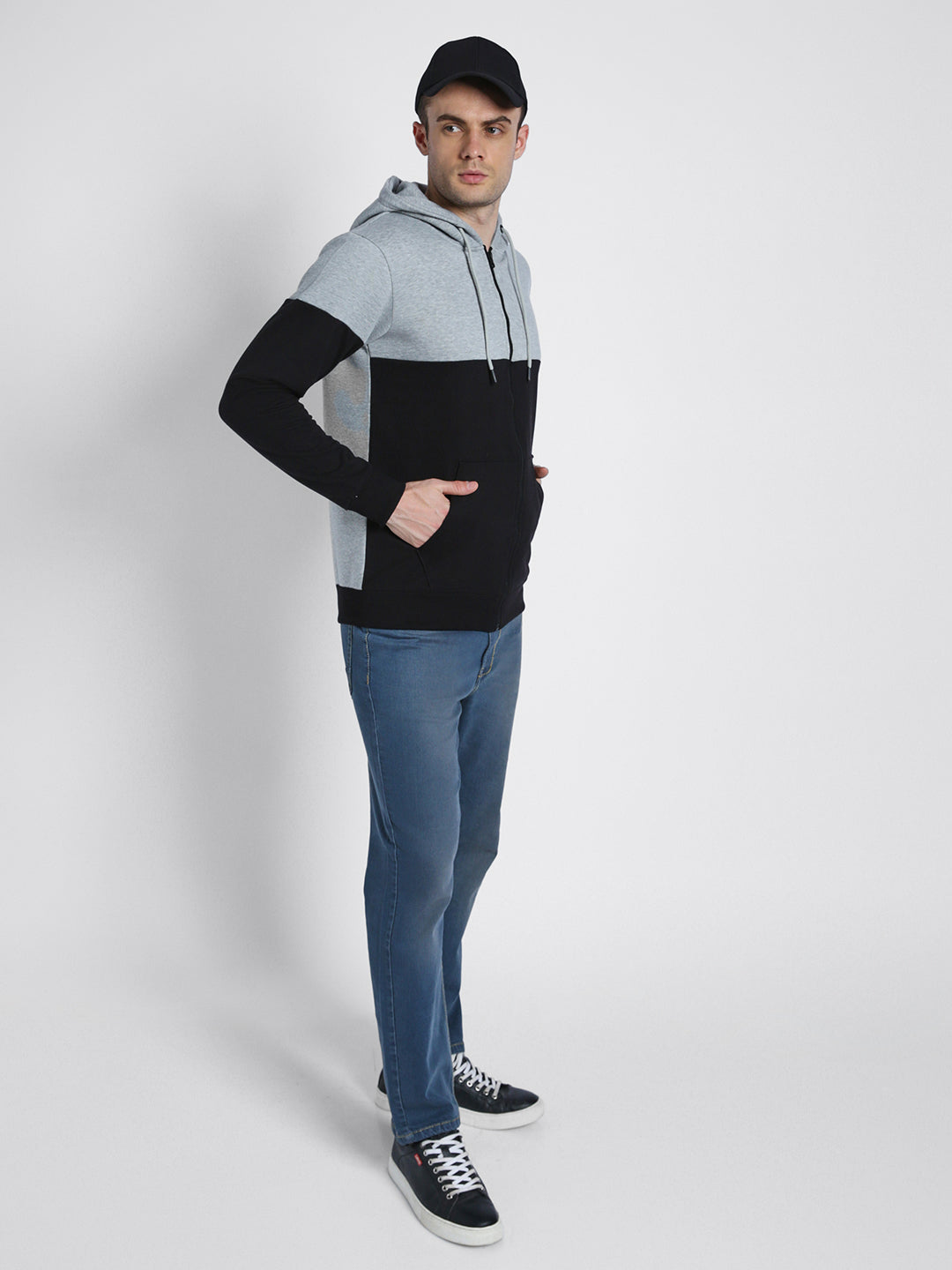 Dennis Lingo Men's Light Grey  Full Sleeves zipper hoodie Sweatshirt