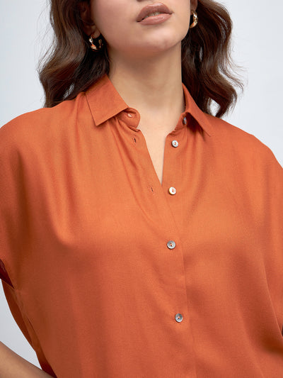 DL Woman rust Extended Sleeves Relaxed Fit Boxy Casual Shirt
