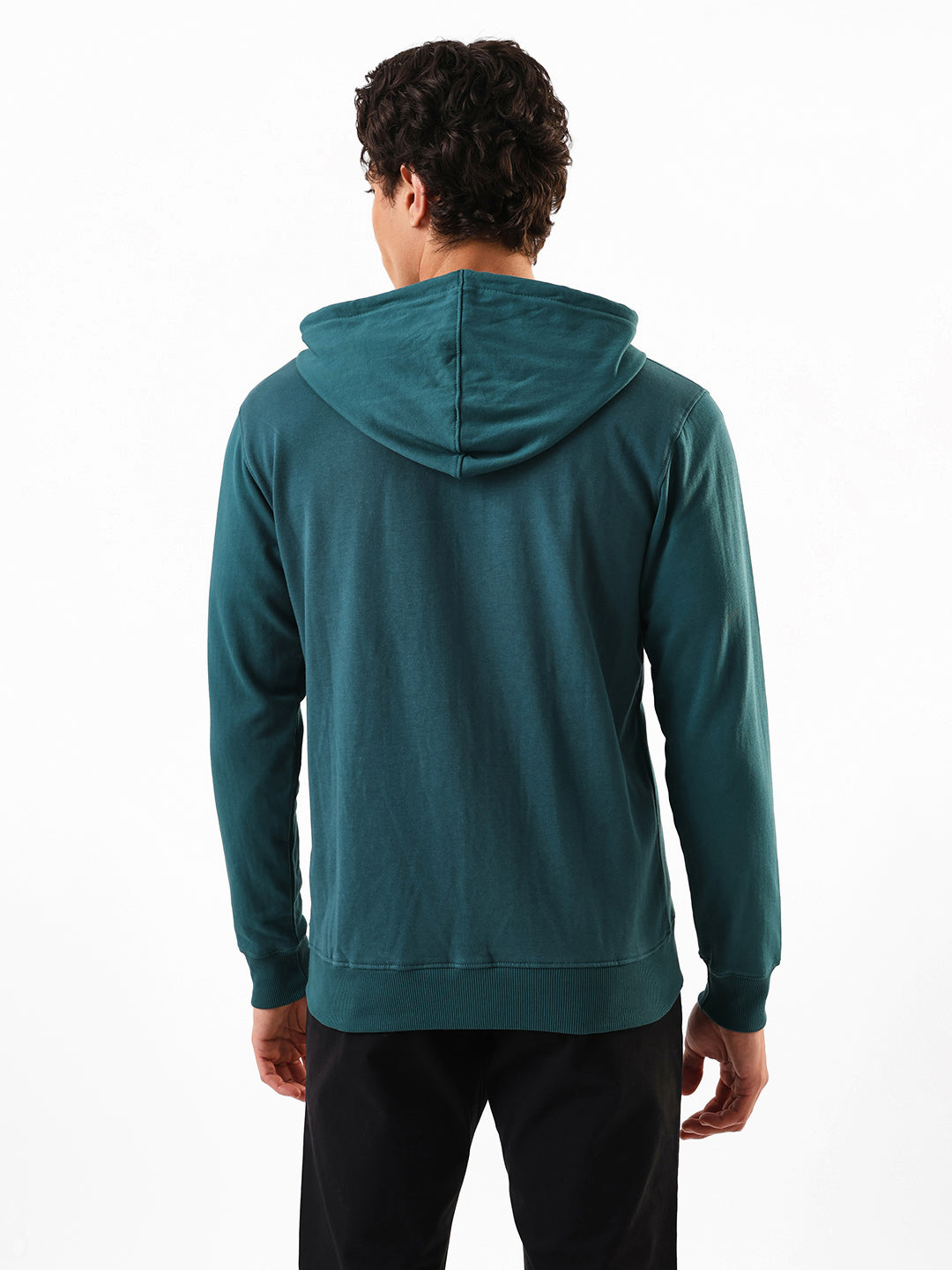 Men's Teal Solid Hooded Front-Open Fleece Sweatshirt