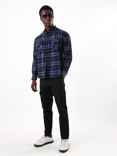 Men's Black Solid Slim Fit Cargo Trouser
