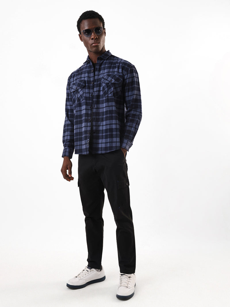 Men's Black Solid Slim Fit Cargo Trouser