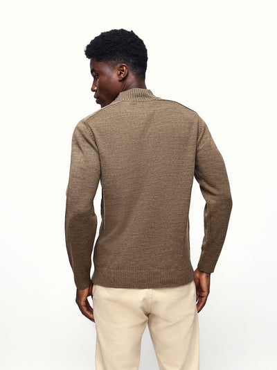 Men's Cable Knit Solid Mock Collar Pullover Sweater