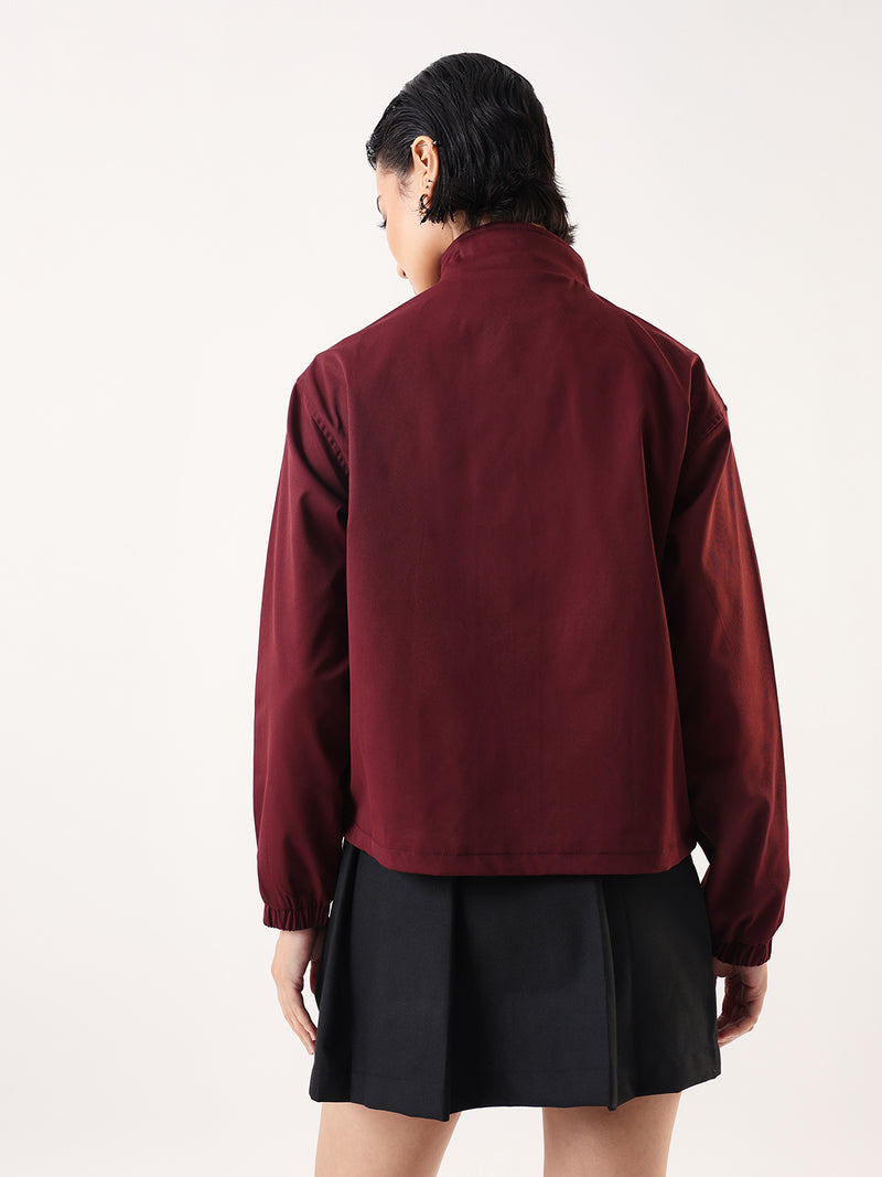 DL Woman Cream Solid Mock Collar Full Sleeves Jacket