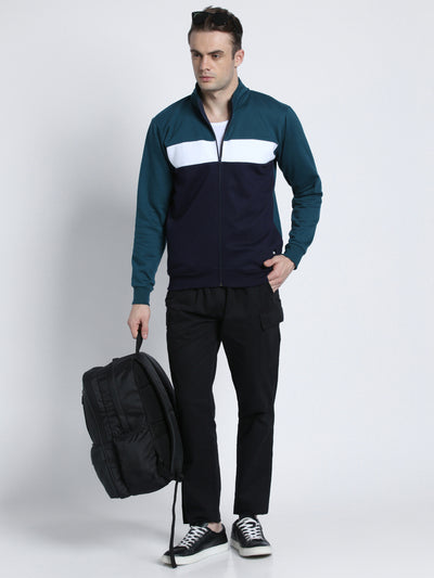 Dennis Lingo Men's Navy Mock Neck Full Sleeves zipper front Sweatshirt