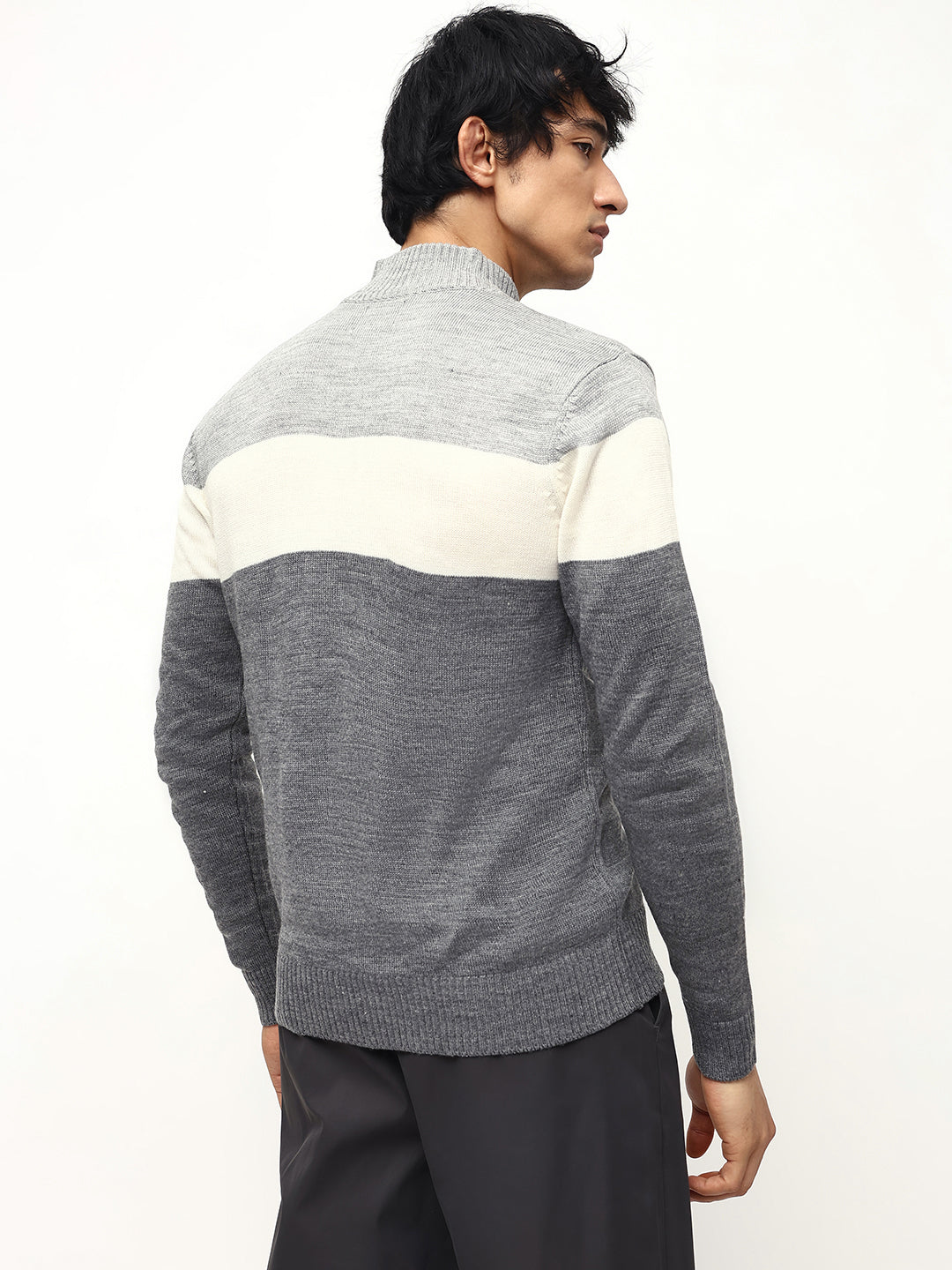 Men's Mock Regular Fit Solid Grey Full Sleeves Sweater