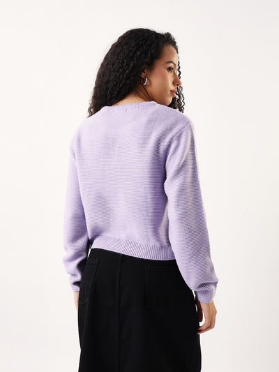 DL Woman Solid Round Neck Full Sleeves Cable Knit Sweater