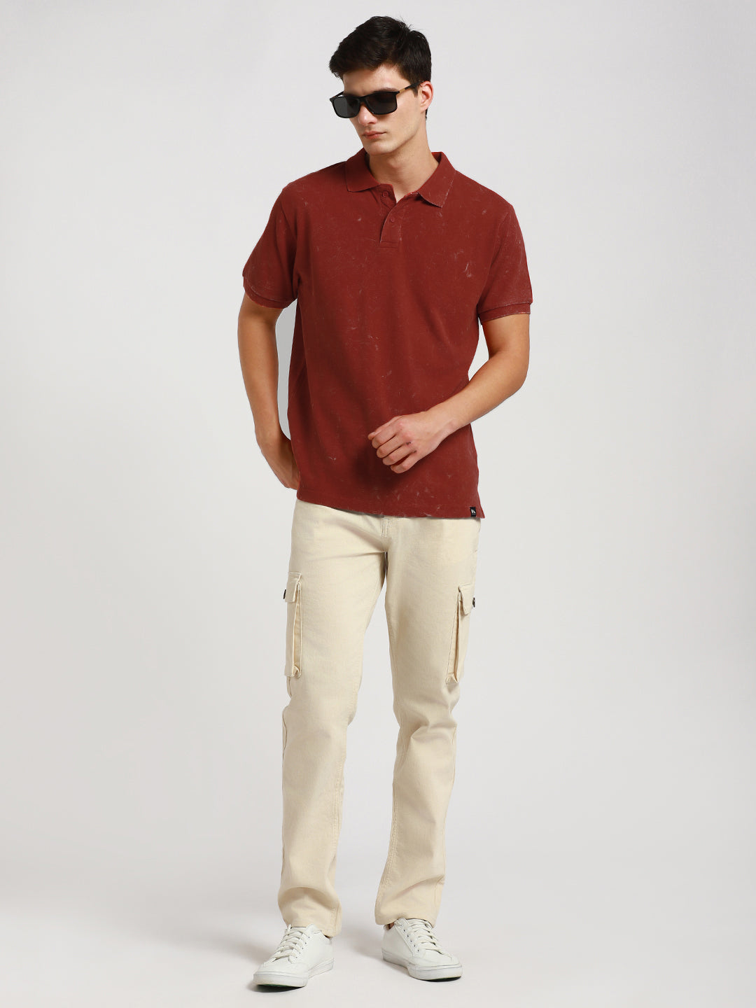 Men's Spread Collar Regular Fit Washed Effect Rust Polo T-Shirt