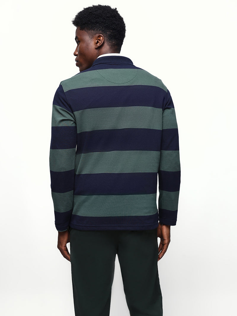 Men's Striped Polo Neck Full Sleeves Relaxed Fit T-shirt