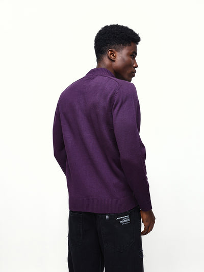 Men's Cable Knit Solid Mock Collar Pullover Sweater