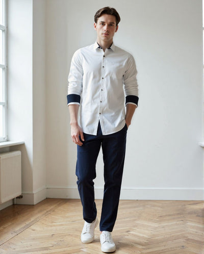 Men White Solid Spread Collar Full Sleeves Regular Fit Casual Shirt
