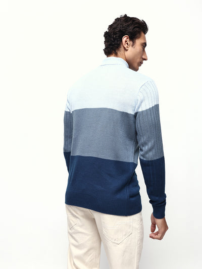 Men's Colourblocked Cable Knit Turtle Neck Pullover Sweater