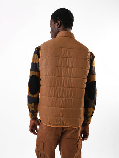 Men's Brown Solid Mock Neck Sleeveless Gilet Jacket
