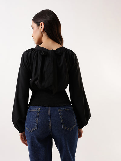DL Woman Solid Round Neck Elasticated Top