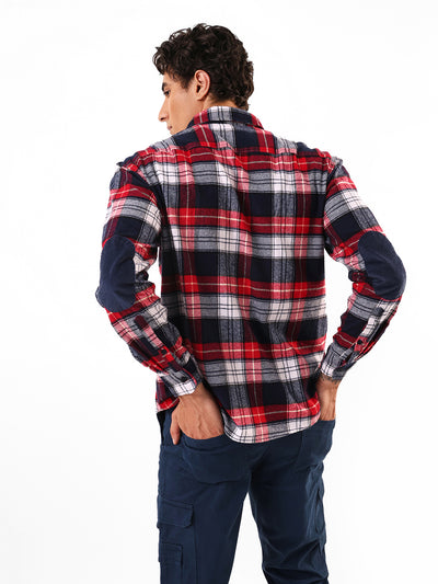 Men's Maroon Flannel Checks Spread Collar Relaxed Fit Casual Shirt