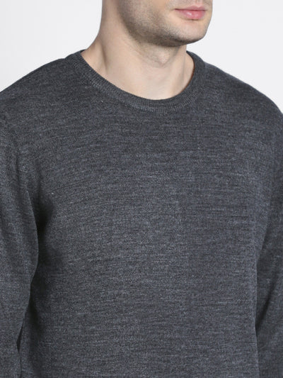 Dennis Lingo Men's Anthra Mel Solid  Full Sleeves Pullover Sweater