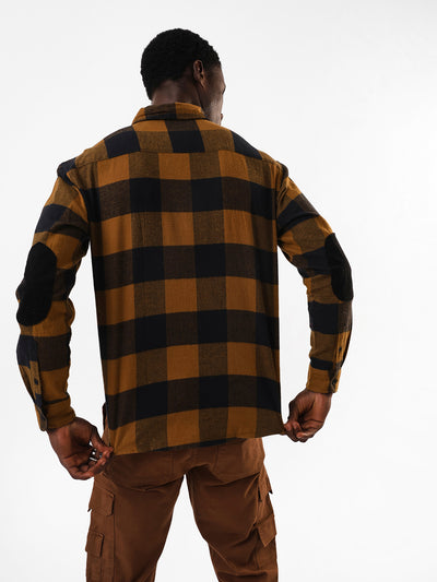 Men's Olive Flannel Checks Spread Collar Relaxed Fit Casual Shirt