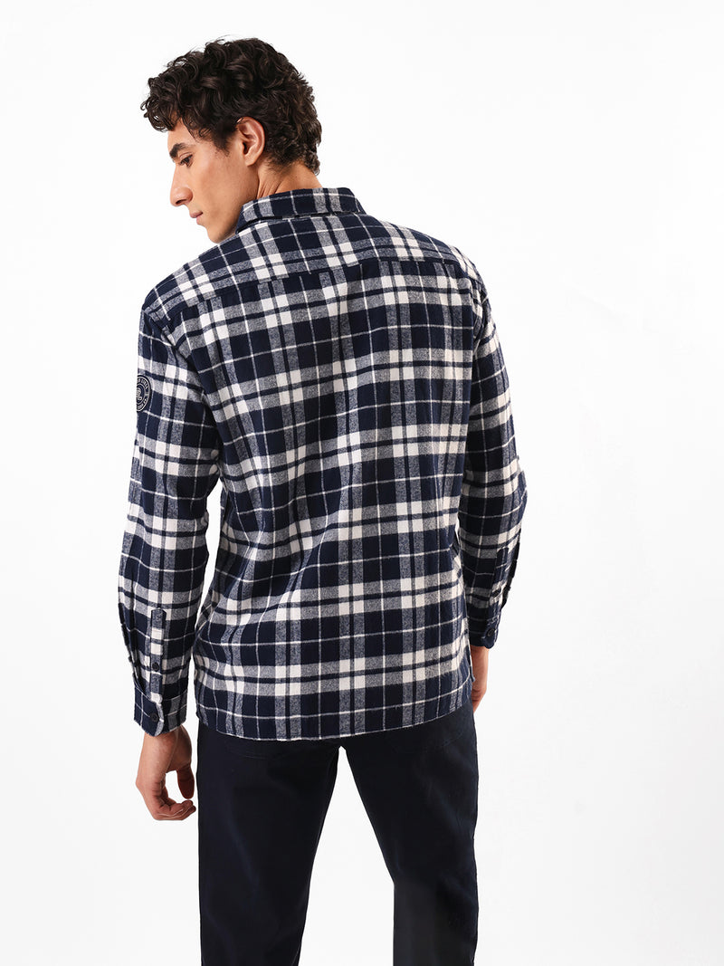 Men's Flannel Checks Spread Collar Relaxed Fit Casual Shirt