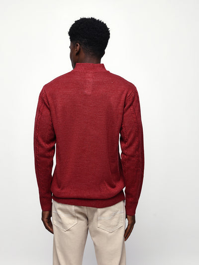 Men's Cable Knit Solid Mock Collar Pullover Sweater
