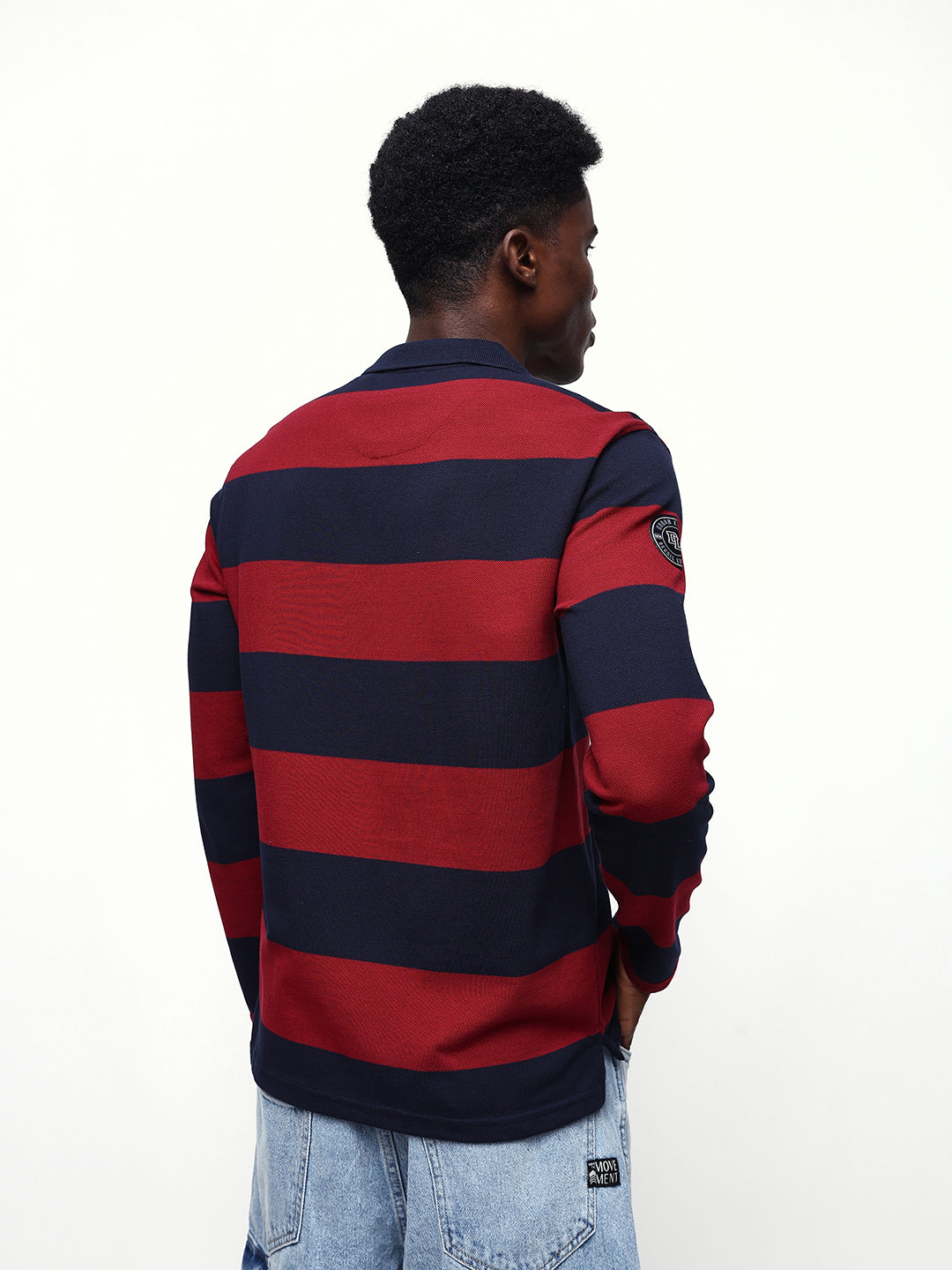 Men's Striped Polo Neck Full Sleeves Relaxed Fit T-shirt