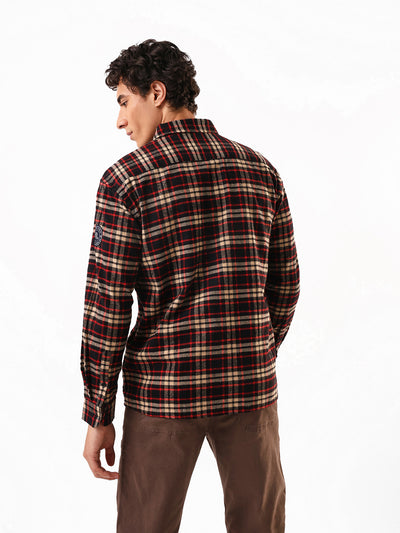 Men's Flannel Checks Spread Collar Relaxed Fit Casual Shirt