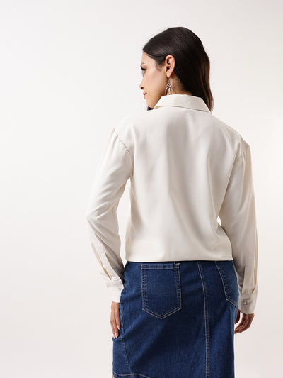 DL Woman Solid Knotted Shirt Collar Top