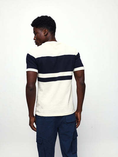 Men's Off White Striped Round Neck Relaxed Fit T-shirt