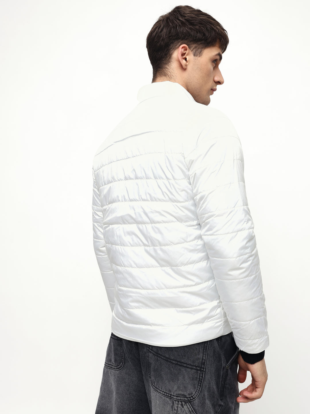 Mens Long-Sleeve Jacket - Lightweight Casual Winterwear  (White)