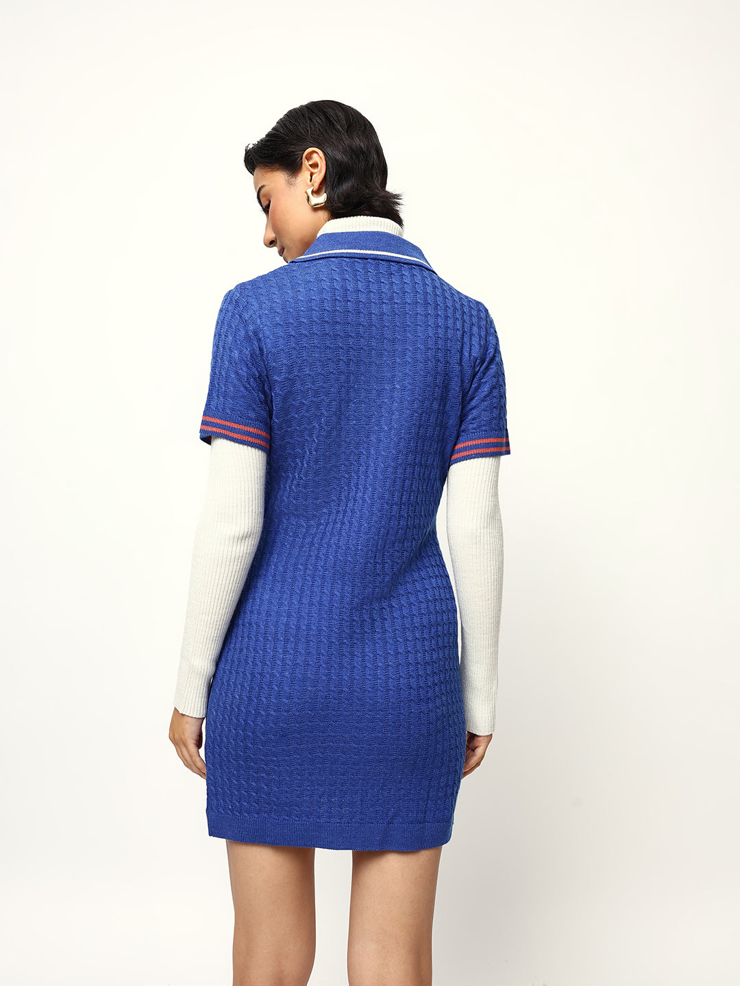 Solid Half Sleeves Spread Collar Shirt Dress