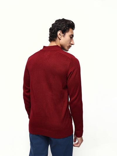 Men's Cable Knit Solid Mock Collar Pullover Sweater