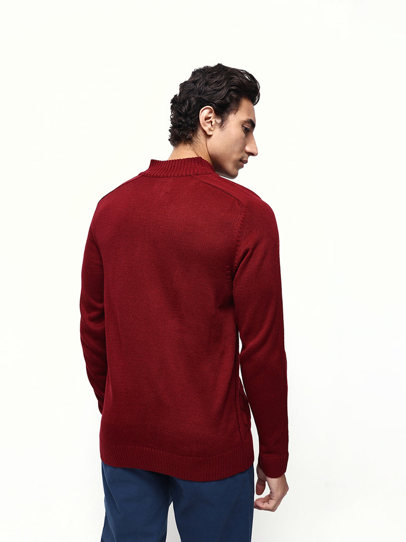 Men's Cable Knit Solid Mock Collar Pullover Sweater