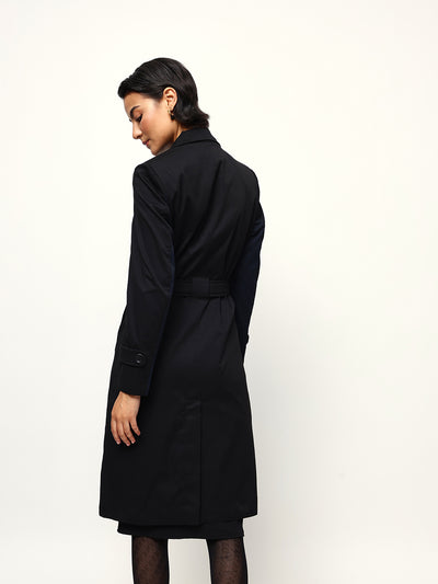 DL Woman Solid Full Sleeves Lapel Collar Trench Coat