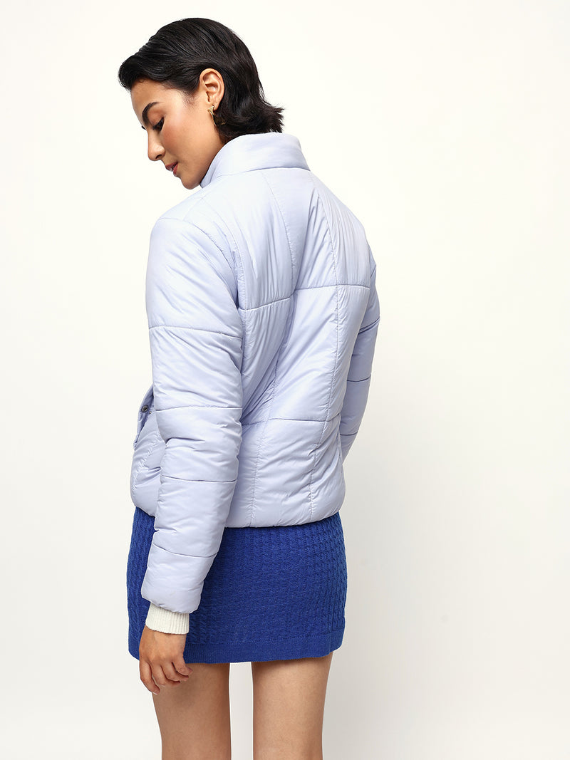 DL Woman Lilac Solid Stand Collar Full Sleeves Puffer Jacket