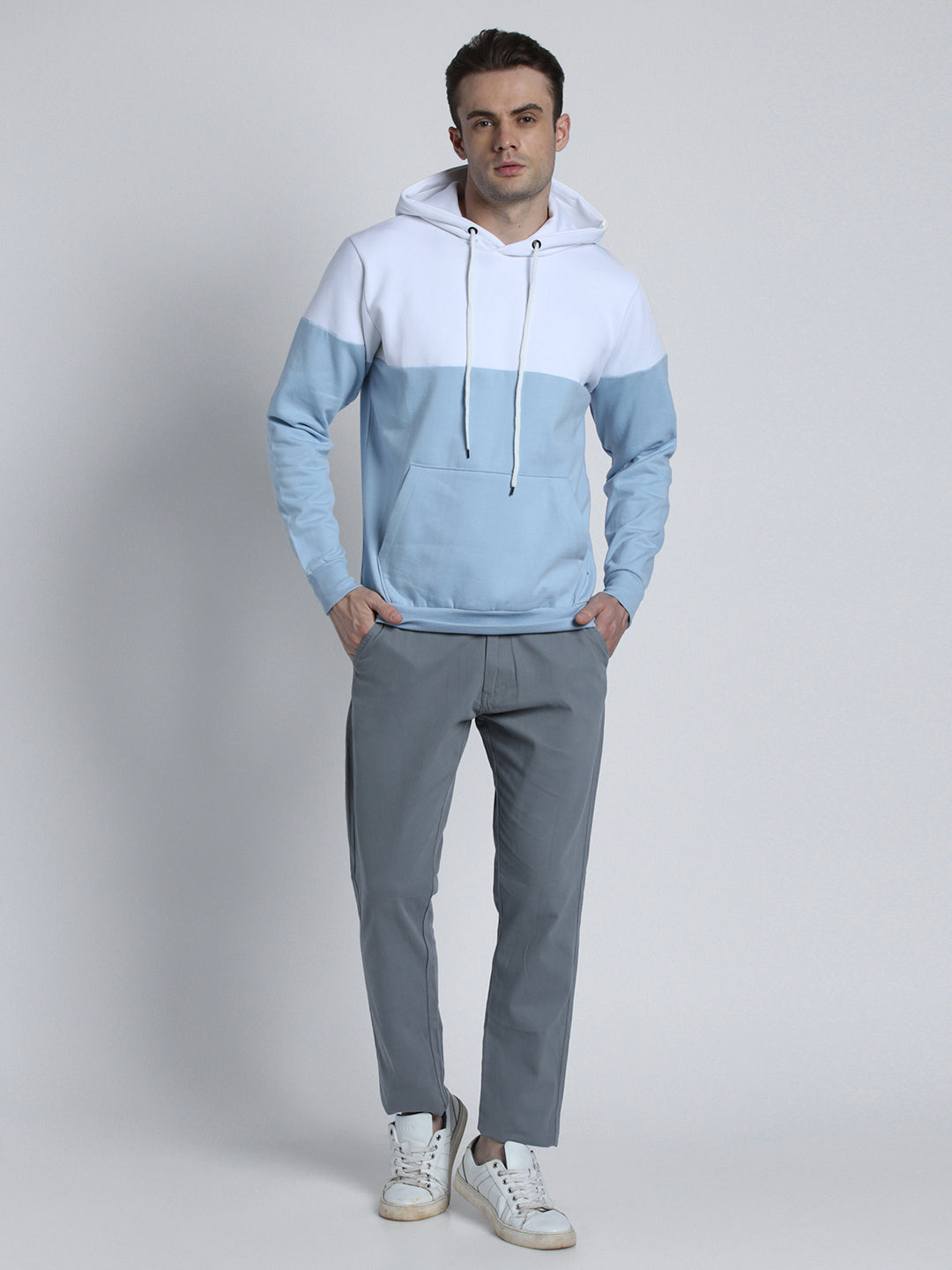 Men's Colourblocked Hooded Pullover Sweatshirt