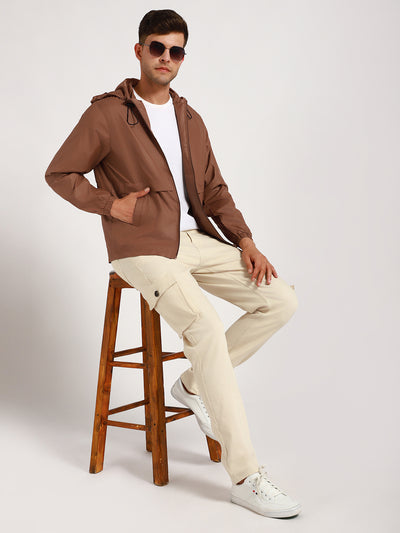 Men's Hooded Regular Fit Solid Mousse Jackets