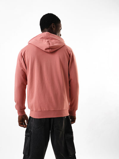 Men's Pink Solid Hooded Front-Open Fleece Sweatshirt